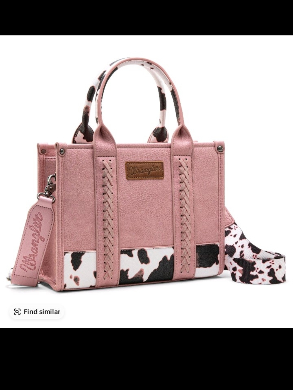 Wrangler Blush Pink Cow-Print Satchel with Removable Strap